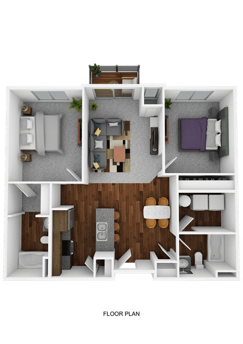 A floor plan of a small apartment with a kitchen, living room, and bedroom.